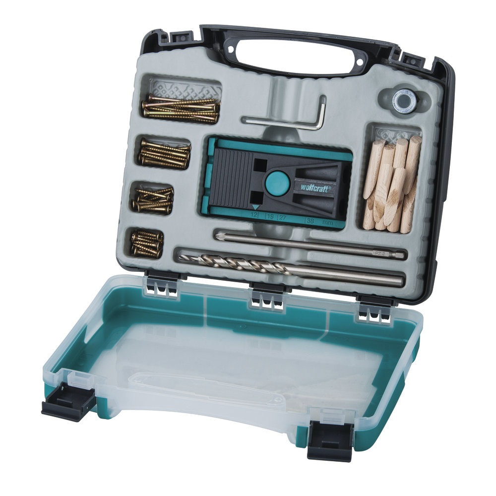 Wolfcraft Set di viti per falegnameria 4642100 - 54 pezzi per giunzioni nascoste con dima e accessori