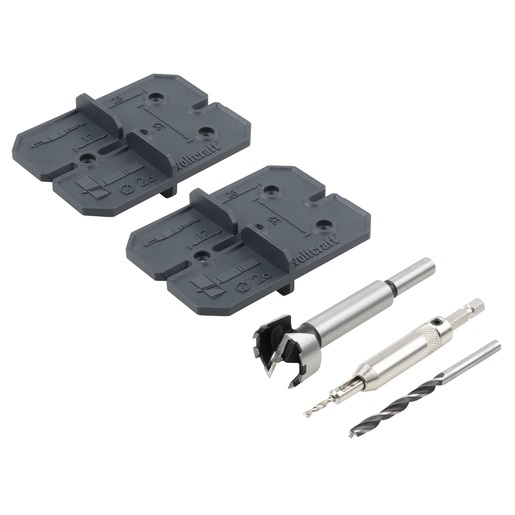 wolfcraft Set di Montaggio per Cerniere Ø 26 mm - 5 Pezzi con Dime per Foratura
