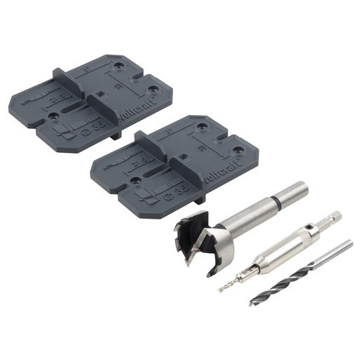 wolfcraft 4656000 Set di montaggio per cerniere Ø 35 mm, 5 pz - Include 2 dime per foratura