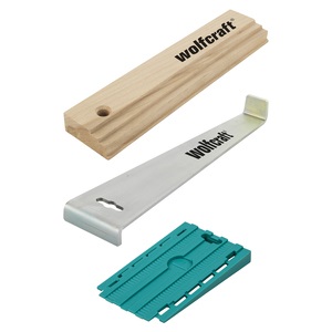 wolfcraft Kit di successo 6975000 - Strumento per Posa del Laminato e Pavimenti di Design con Barra di Trazione, Tampone in Legno e 30 Cunei Universali