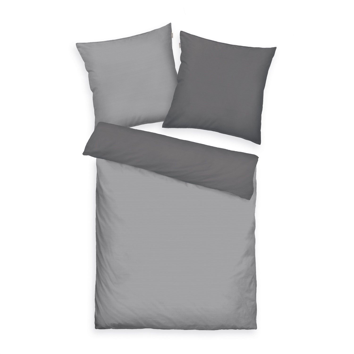 TOM TAILOR Biancheria da Letto in Satin Grigio Moody, 2 Federe 80x80 cm e Lenzuolo 200x220 cm, 100% Cotone con Zip Colorata