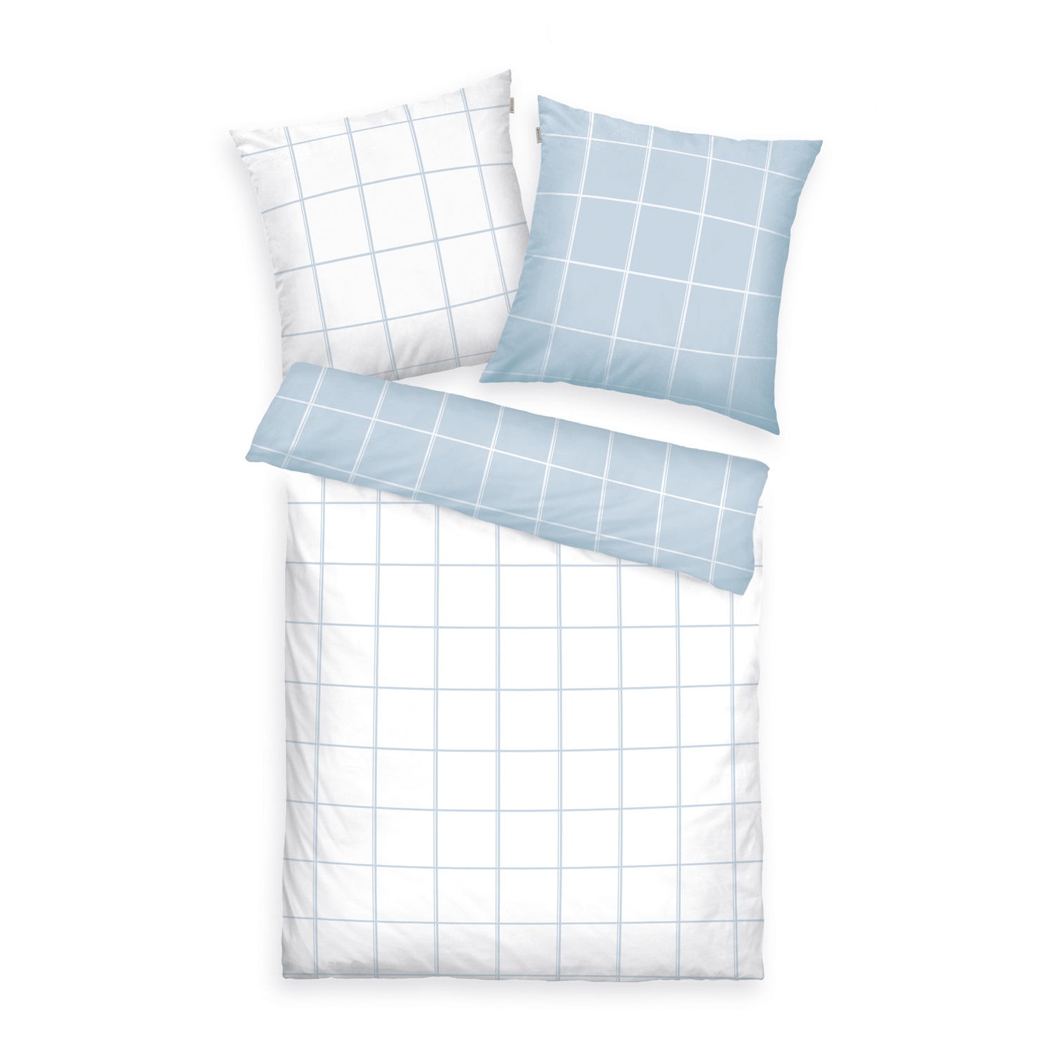 TOM TAILOR Biancheria da Letto a Quadri Blu e Bianchi in Cotone Renforce, 2 Federe 80x80 cm Lenzuolo 200x220 cm