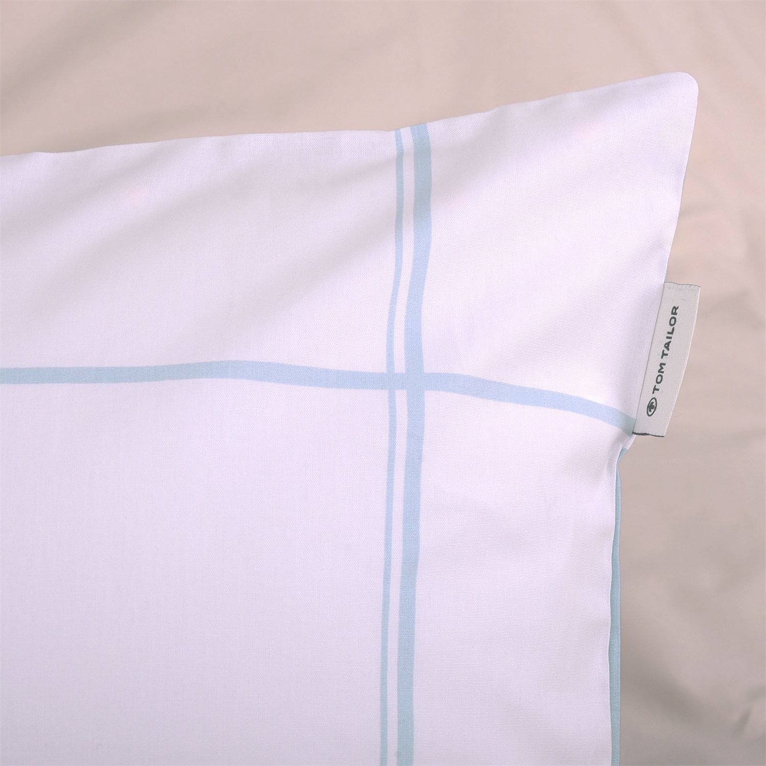 TOM TAILOR Biancheria da Letto a Quadri Blu e Bianchi in Cotone Renforce, 2 Federe 80x80 cm Lenzuolo 200x220 cm