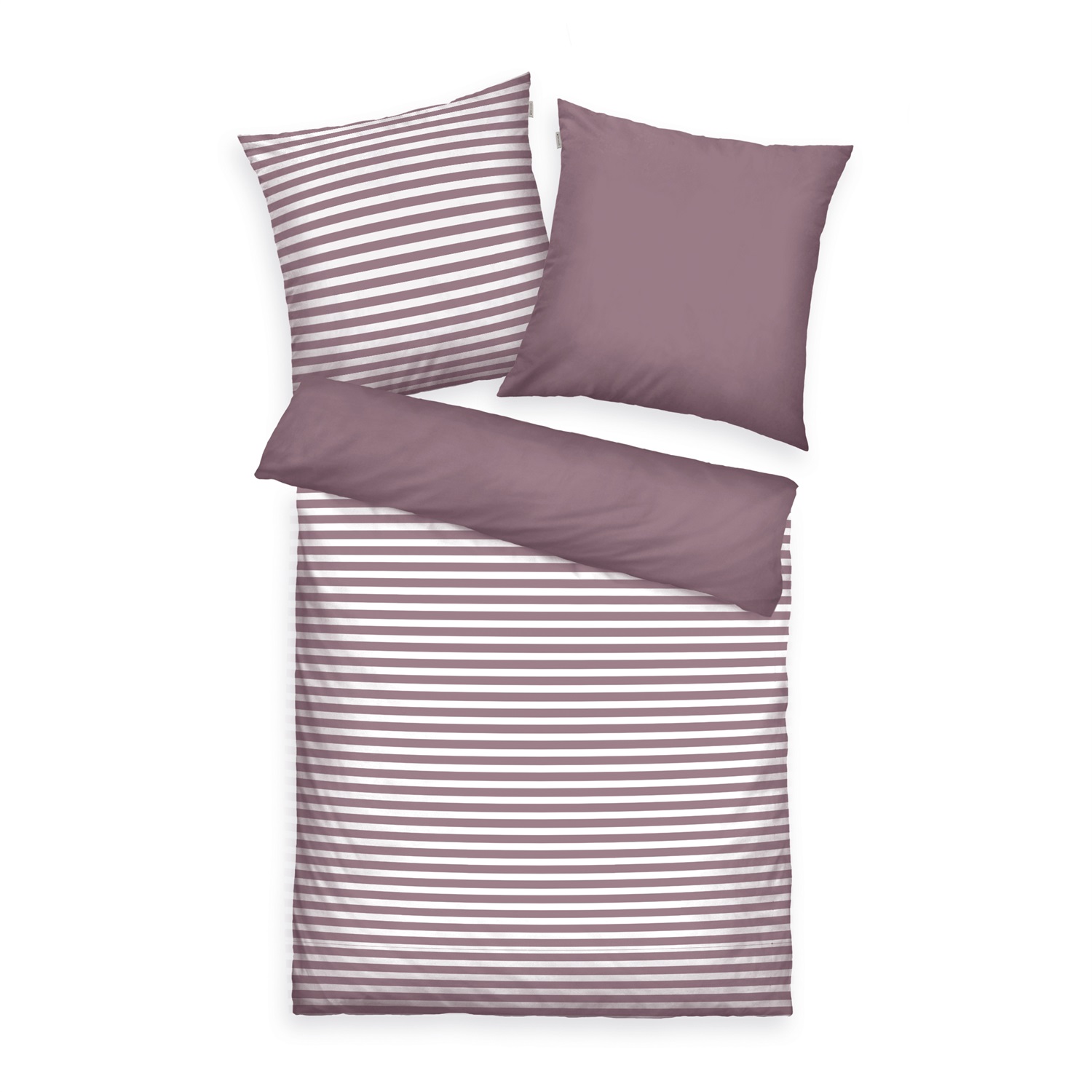 TOM TAILOR Biancheria da letto in cotone 200x220 cm con righe viola erica e federe 80x80 cm, traspirante e reversibile