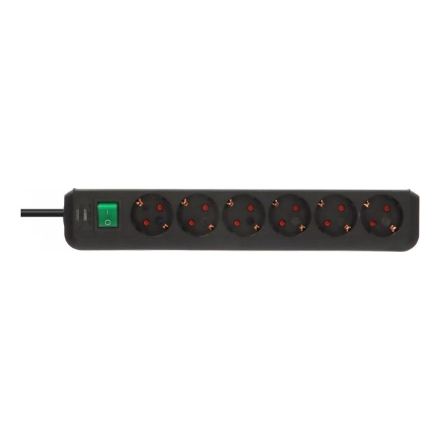 Brennenstuhl Eco-Line 1159500400 - Prolunghe e Multiple 6 Prese AC Interno 3m Nero