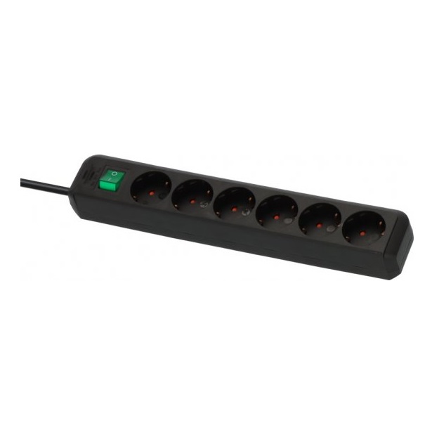 Brennenstuhl Eco-Line 1159500400 - Prolunghe e Multiple 6 Prese AC Interno 3m Nero
