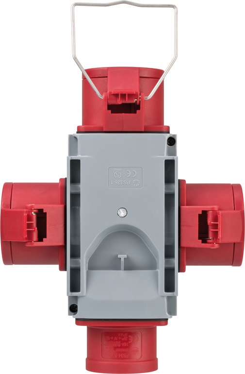 Brennenstuhl 1081640 Adattatore Distributore di Corrente IP44 - 1 Spina 3 Prese CEE 400 V/16 A per Cantieri, Grigio/Rosso