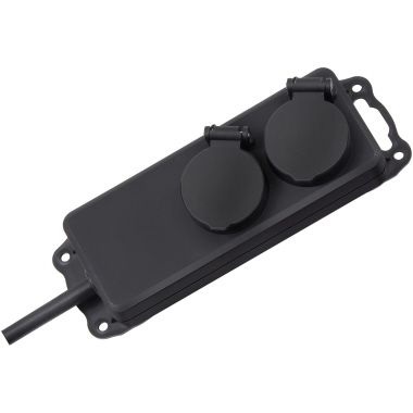 Brennenstuhl BN-1159930 - Multipresa 2 Prese AC 230 V, Nero, 2 m, Cavo in Neoprene, Coperchi Richiudibili, Protezione IP 44