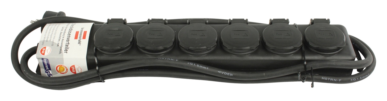 Brennenstuhl BN-1159970 - Prese Multipla 6 Prese AC, Cavo 2m, IP44, Nero in Neoprene e Gomma