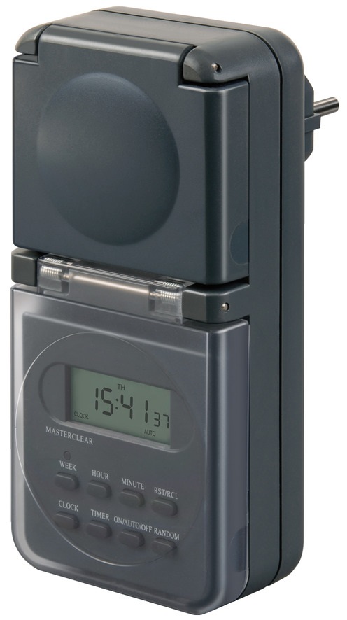 Brennenstuhl 1506706 Timer Digitale Settimanale Grigio con Display LCD e Sicurezza Bambini, IP44