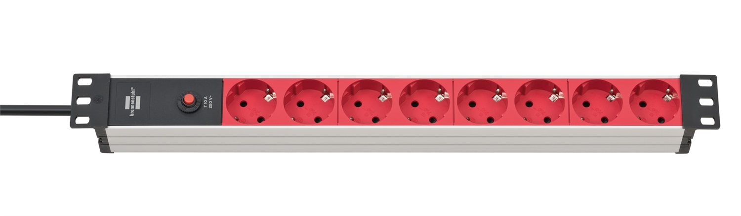Brennenstuhl Alu-Line - Presa elettrica multipla 8 prese con protezione, cavo 2 m, IP20, Nero/Rosso