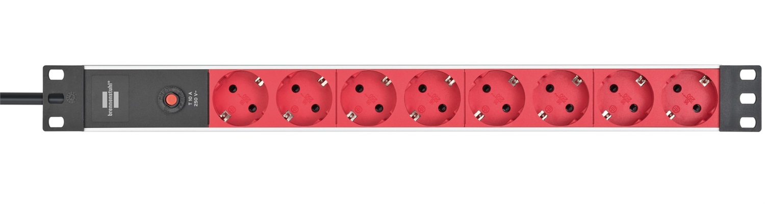 Brennenstuhl Alu-Line - Presa elettrica multipla 8 prese con protezione, cavo 2 m, IP20, Nero/Rosso