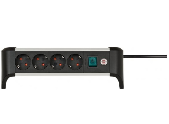 Brennenstuhl Alu Office-Line Ciabatta Elettrica 4 Prese in Alluminio con Interruttore e Cavo da 1,8 m