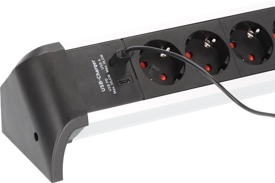 Brennenstuhl 1391040420 Ciabatta Elettrica 1,8 m con 4 Prese AC, USB Power Delivery Tipo C e USB-A, Interno, Ad Angolo, IP20, Alluminio, Nero e Argento