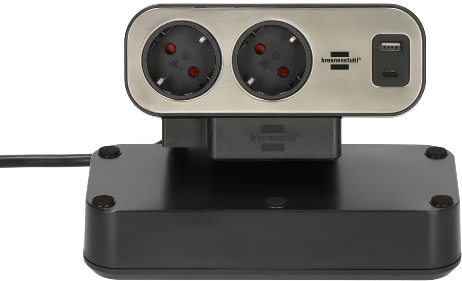 Brennenstuhl 1153580200 Prolunga Multipla 2 m con 10 Prese AC, 1x USB C, 1x USB A, Interno, Nero e Argento, Design Duplex
