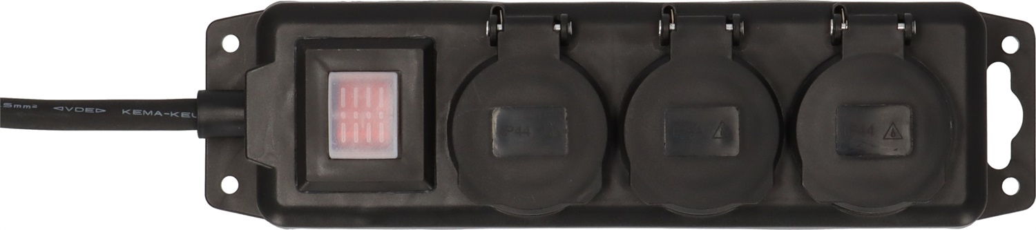 Brennenstuhl 1159950013 Ciabatta Elettrica IP44 a 3 Prese con Interruttore, Cavo da 2 m, per Uso Interno/Esterno, Antipolvere e A Prova di Schizzi, Nero