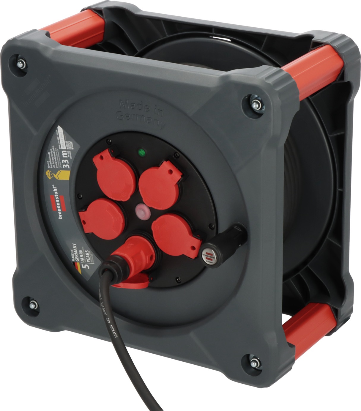 Brennenstuhl Avvolgicavo Professionale per Cantiere KA 3200 5 IP44 con 33 m di Cavo H07RN-F 3G2,5 e 5 Prese di Sicurezza