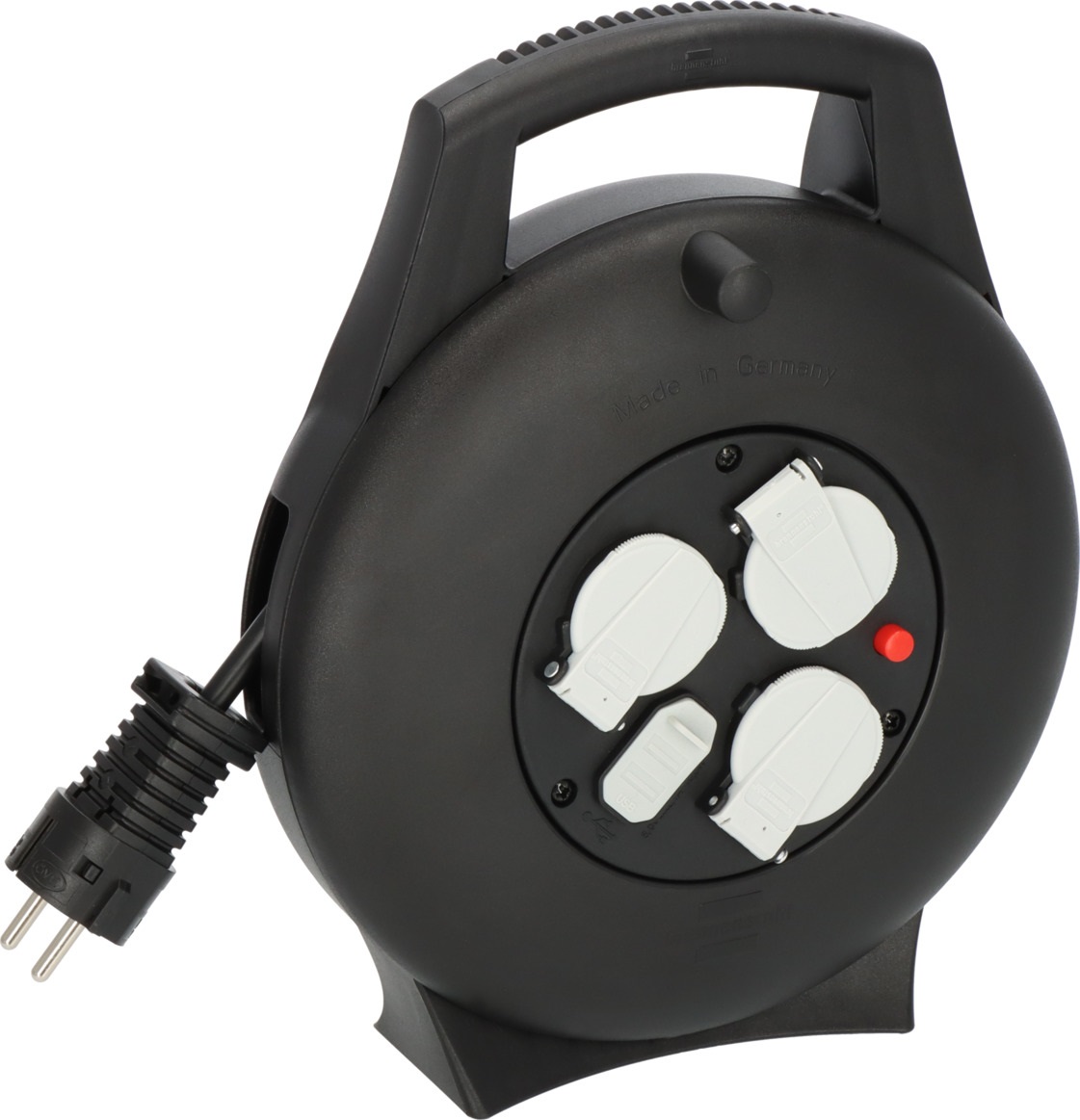 Brennenstuhl Avvolgicavo Vario Line 10m con 3 Prese AC e Ricarica USB - Interno, Nero