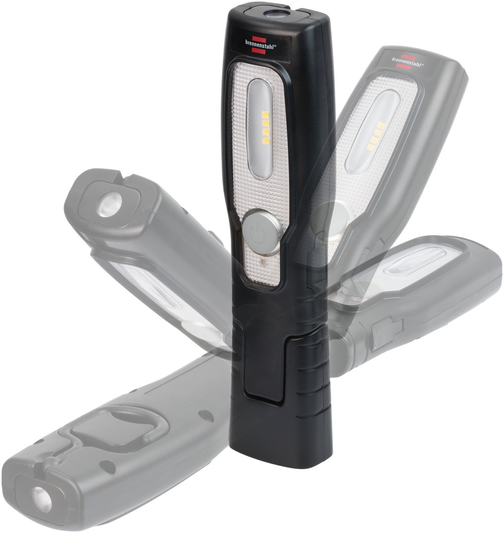 Brennenstuhl Lampada da Lavoro a LED Ricaricabile HL 201 A - 250 Lumen, Base Articolata, Magnetica e Gancio Inclusi
