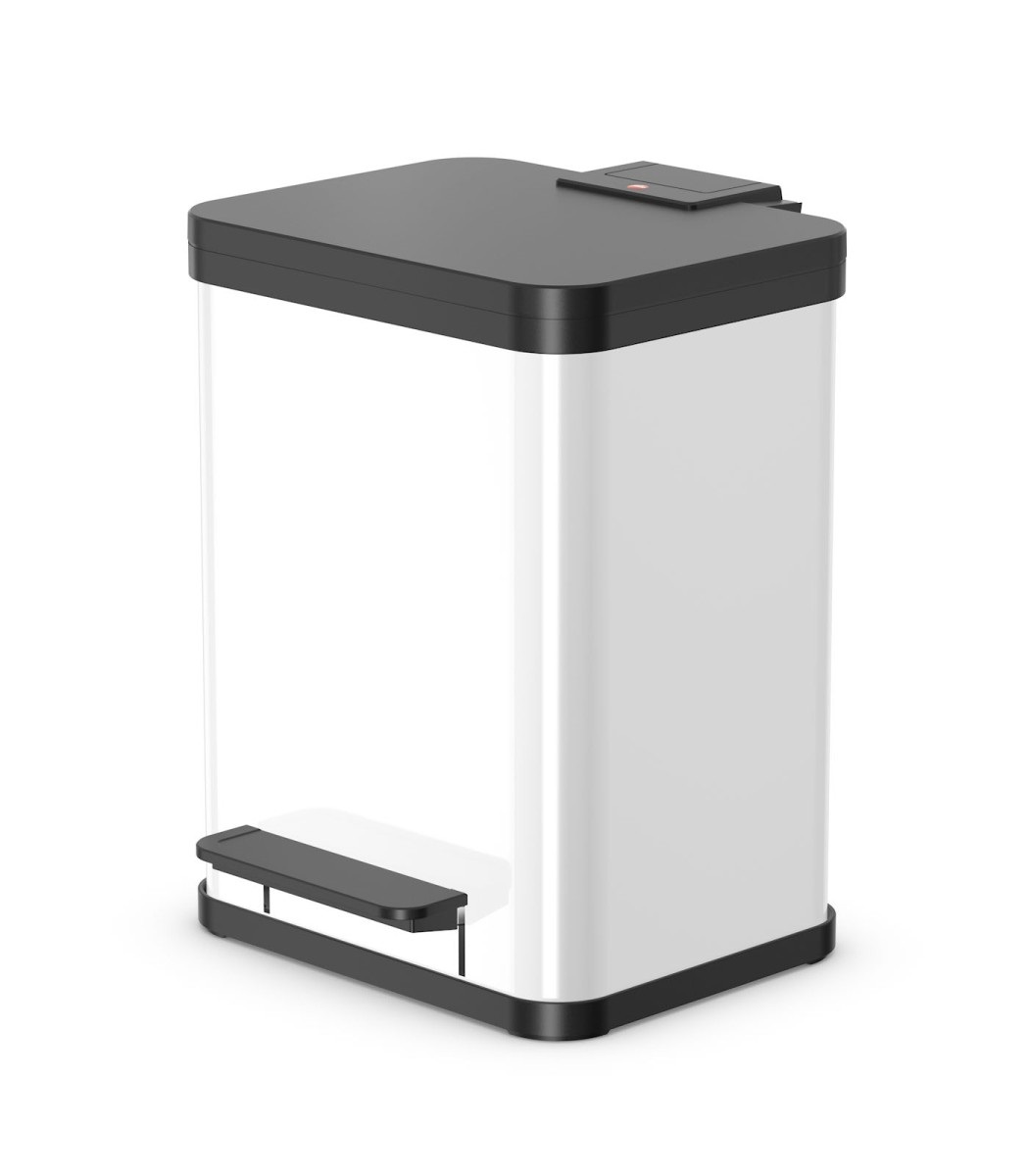Hailo Öko Duo Plus 22 Bidone a Pedale per Raccolta Differenziata 2 x 11 Litri in Lamiera d'Acciaio Bianco con Coperchio Soft Close