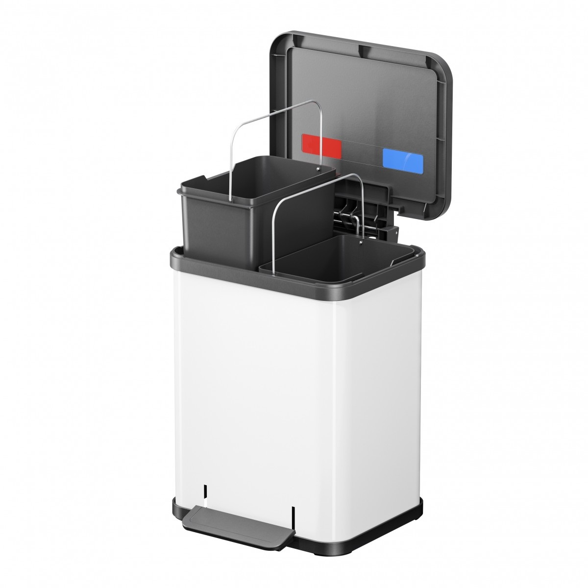 Hailo Öko Duo Plus 22 Bidone a Pedale per Raccolta Differenziata 2 x 11 Litri in Lamiera d'Acciaio Bianco con Coperchio Soft Close