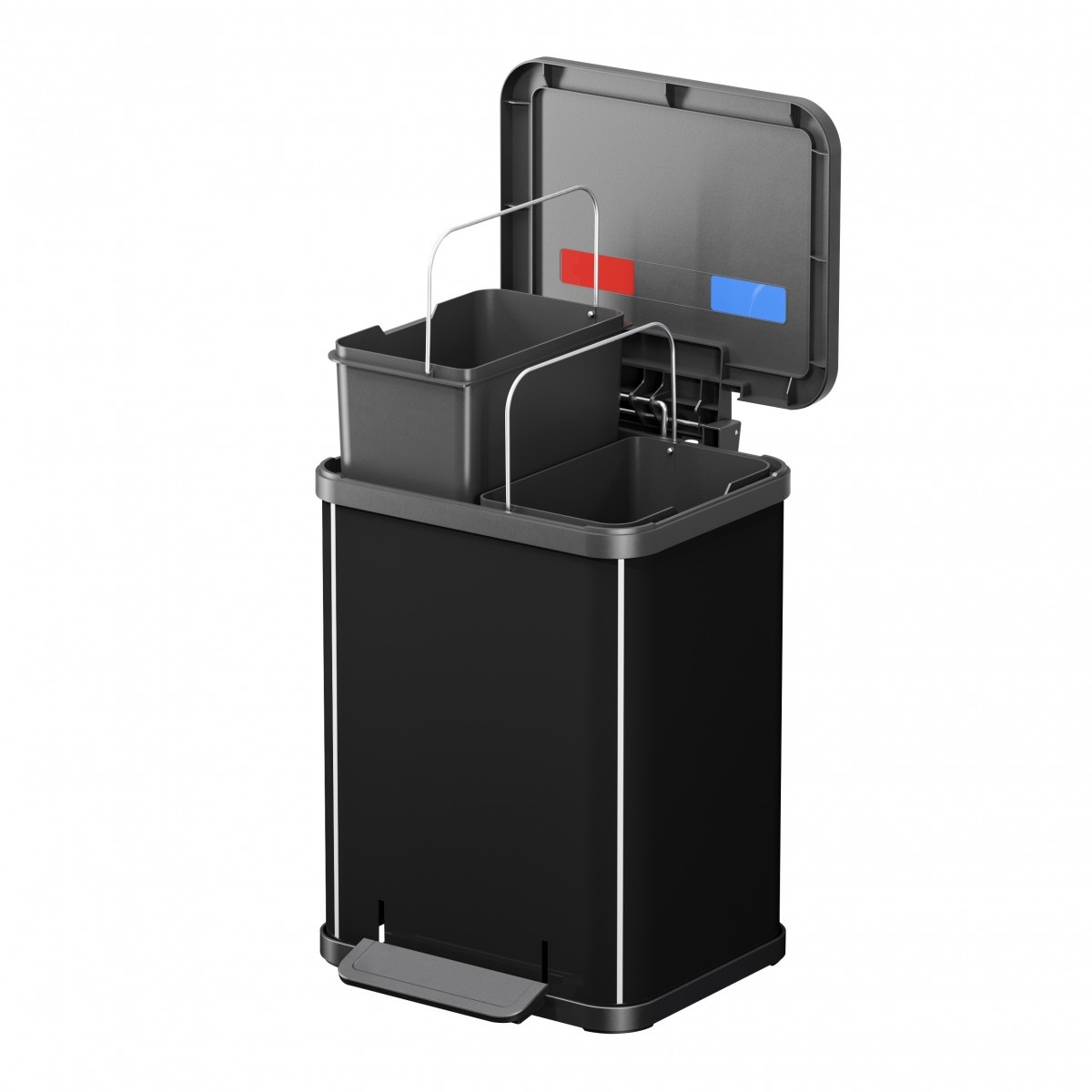Hailo Öko Duo Plus 22 - Bidone Raccolta Differenziata 2 x 11 Litri in Lamiera d'Acciaio Nero con Chiusura Soft Close