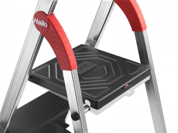 Hailo Topline L100 Scaletta di Sicurezza in Alluminio con Ripiano per Attrezzi, Altezza di Lavoro Max 2m, 3 Gradini, Portata Fino a 150 kg, Colore Nero