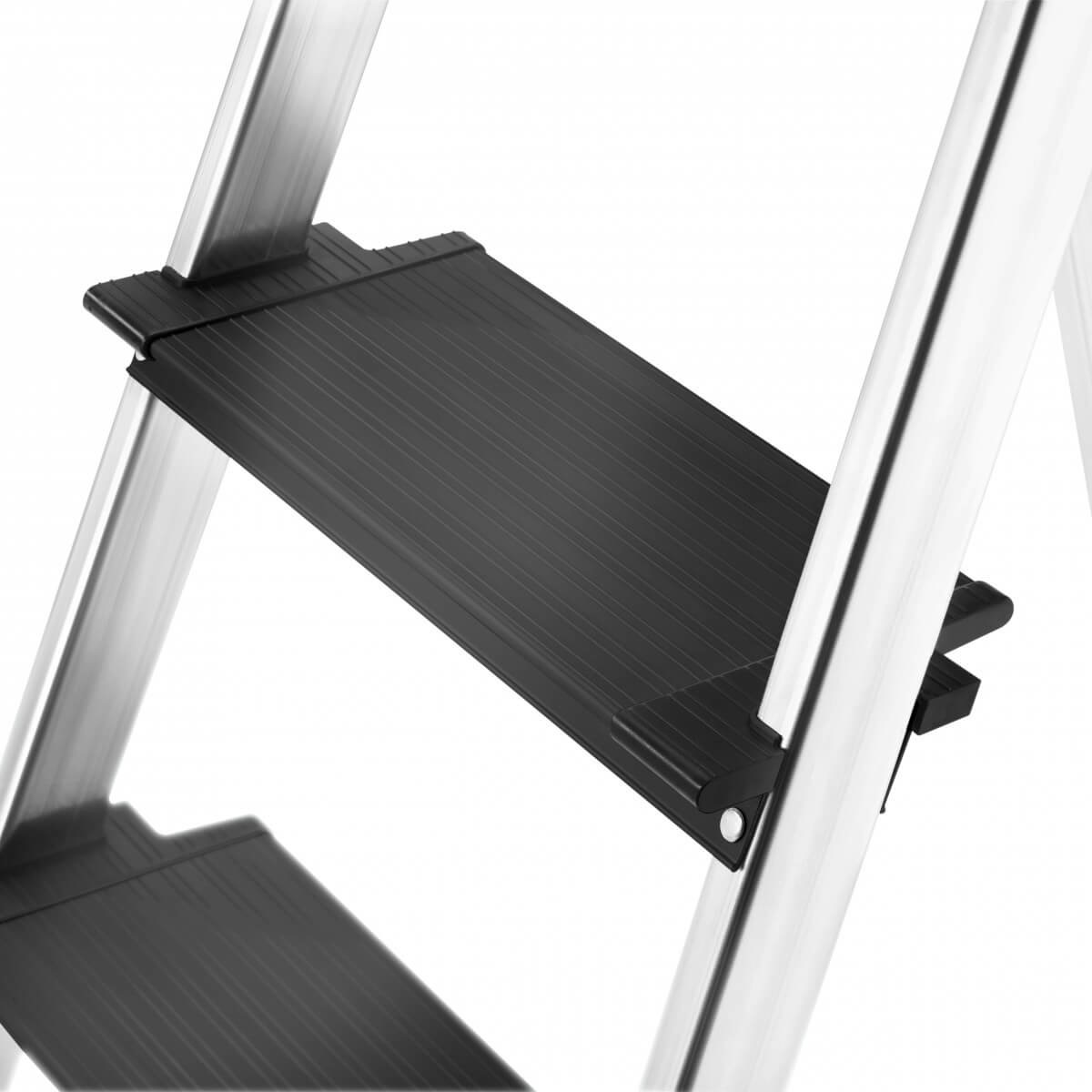 Hailo L100 Topline - Scala di sicurezza pieghevole in alluminio, 4 gradini XXL, portata fino a 150 kg, con staffa di fissaggio estraibile e blocco piattaforma