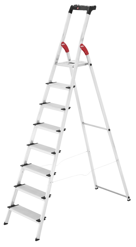 Hailo XXL EasyClix Ladder - Scaletta in Alluminio Argento, 8 Gradini, Altezza di Lavoro Max. 345 cm, Portata 150 kg