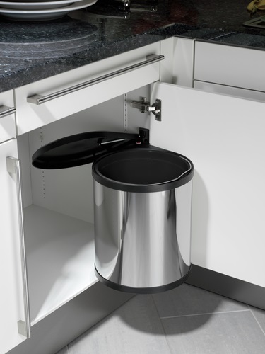 Hailo Contenitore per Rifiuti da Incasso Compact-Box M in Acciaio Inox, Capacità 15L con Sistema di Sollevamento del Coperchio