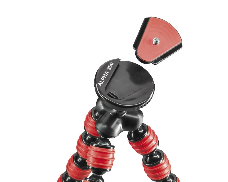 Cullmann Alpha 350 Mini Treppiede Flessibile Rosso - Massima Estensione 23 cm, Capacità di Carico 1 kg, Testa a Sfera