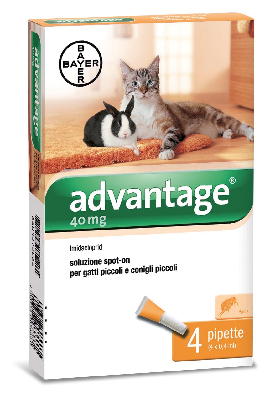 Elanco Advantage 40 - Antiparassitario Spot-On per Gatti e Conigli fino a 4 kg, 4 Pipette da 0,4 ml