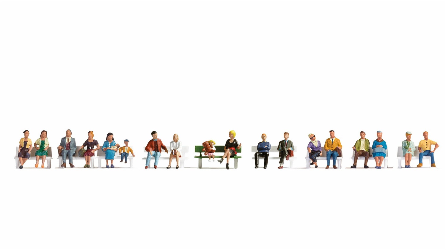 Noch 16131 Set XL di Figure Sedute - 18 Personaggi Dipinti a Mano per Modellismo Pista H0