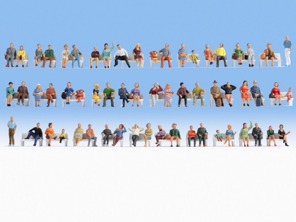 Noch 18402 Mega Set Risparmio Persone Sedute Colorate H0/OO - 60 Figure Durevoli e Facili da Usare