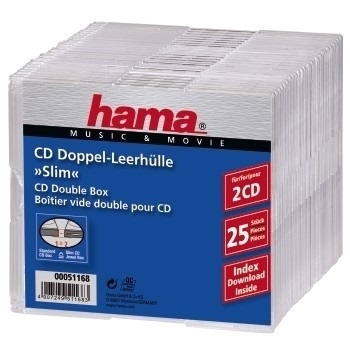 Hama Custodia CD/DVD Doppia Slim Trasparente 2 Dischi 5.2mm - Confezione da 25 pz