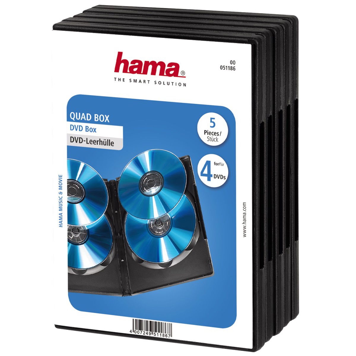 Hama Custodie per 4 CD/DVD - Confezione da 5 pezzi, Nero