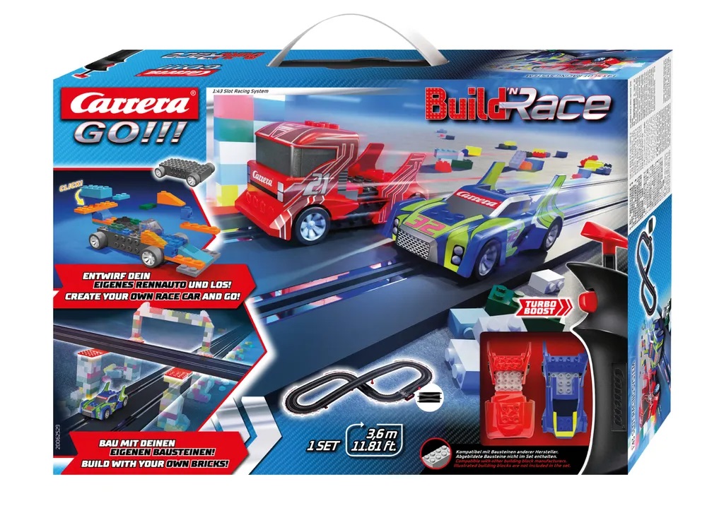 Carrera Build 'n Race - Set di Pista da Corsa 3.6 metri con Camion Rosso e Speedster Blu