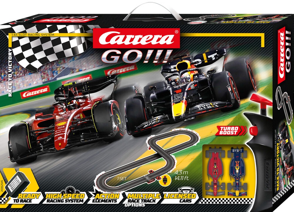 Carrera GO!!! Pista Corsa alla Vittoria Race to Victory 4,3m con Ferrari F1-75 e Red Bull RB18