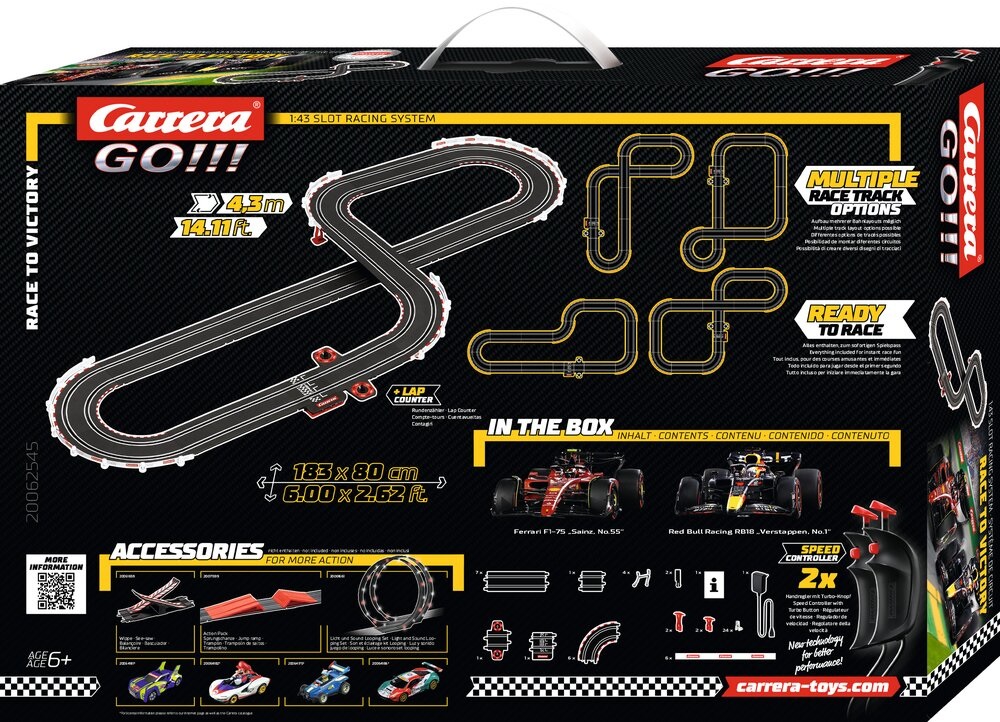 Carrera GO!!! Pista Corsa alla Vittoria Race to Victory 4,3m con Ferrari F1-75 e Red Bull RB18
