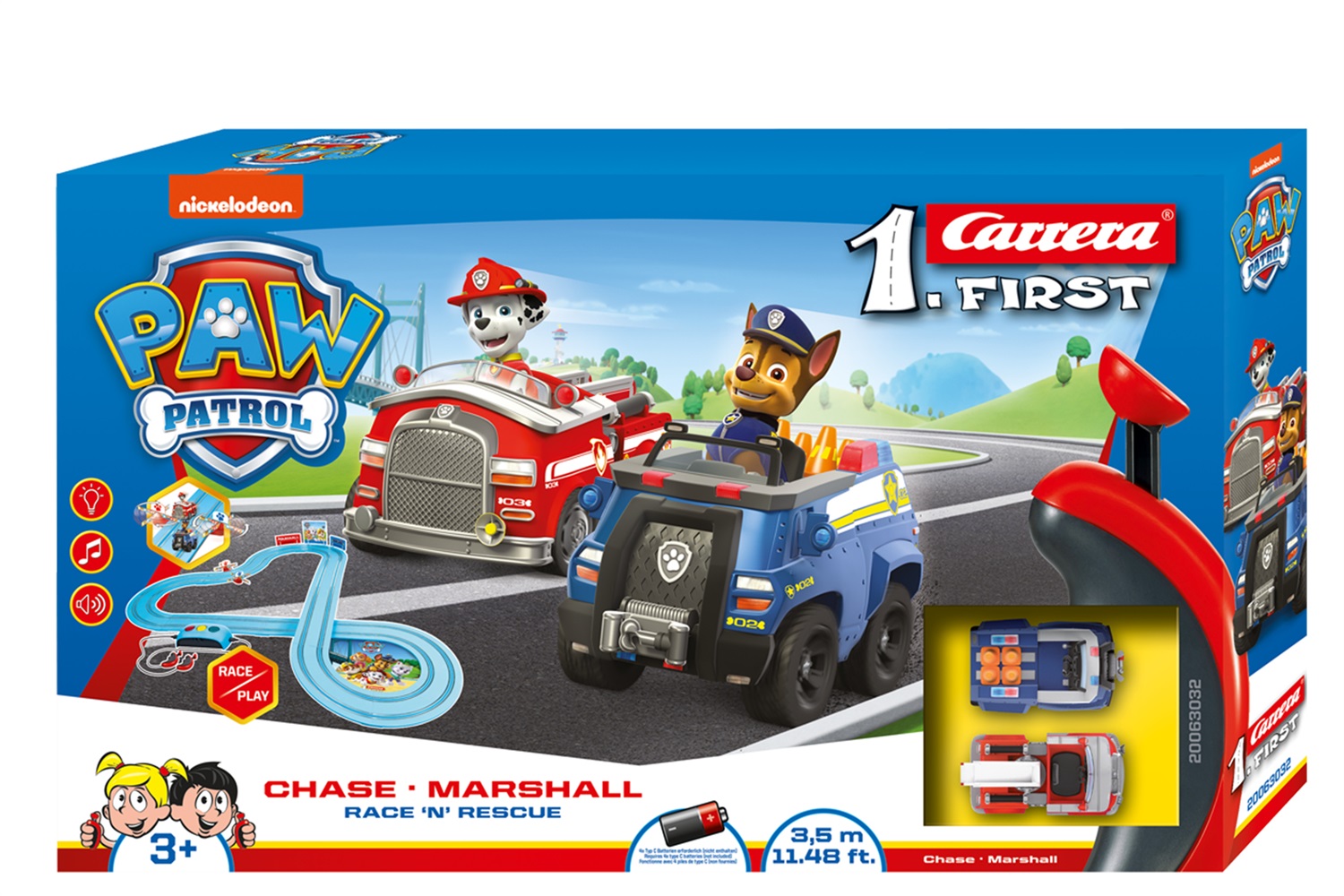 Carrera Paw Patrol On the Track - Pista Radiocomandata 1:50 con Chase e Marshall, 2,4 m, Età 3