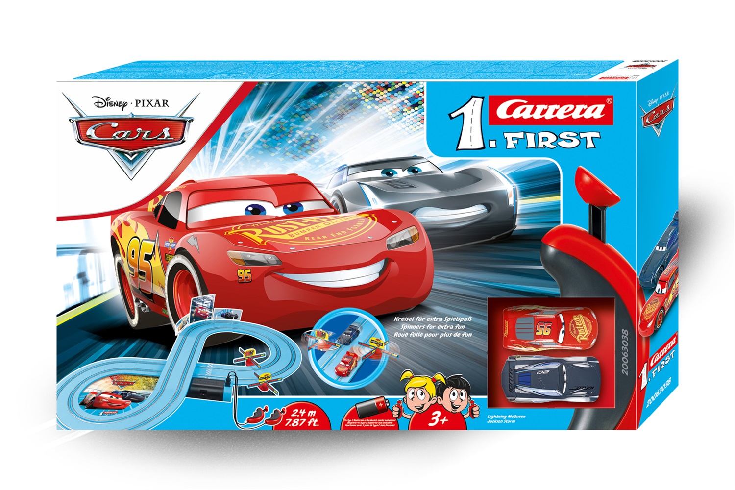 Carrera Power Duell - Pista a Batteria Disney Pixar Cars con 2 Auto, 2,4 metri, Età 3