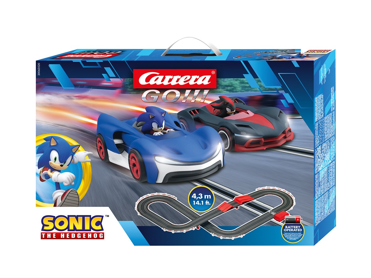 Carrera Sonic the Hedgehog - Pista da corsa slot car a batteria 1:43 con Sonic e Shadow, per bambini dai 5 anni