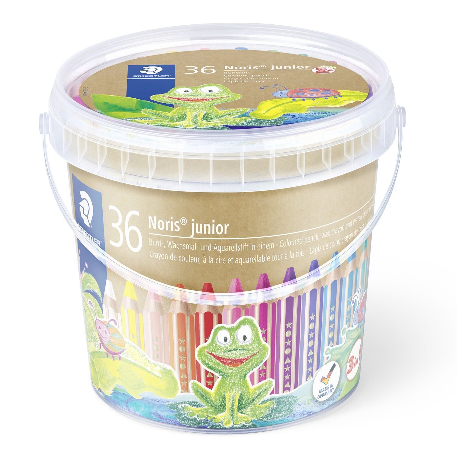 STAEDTLER Noris Junior Matita Colorata 3 in 1 - 36 Pz, Pastelli Colorati a Cera e Acquerello, Ideali per Bambini