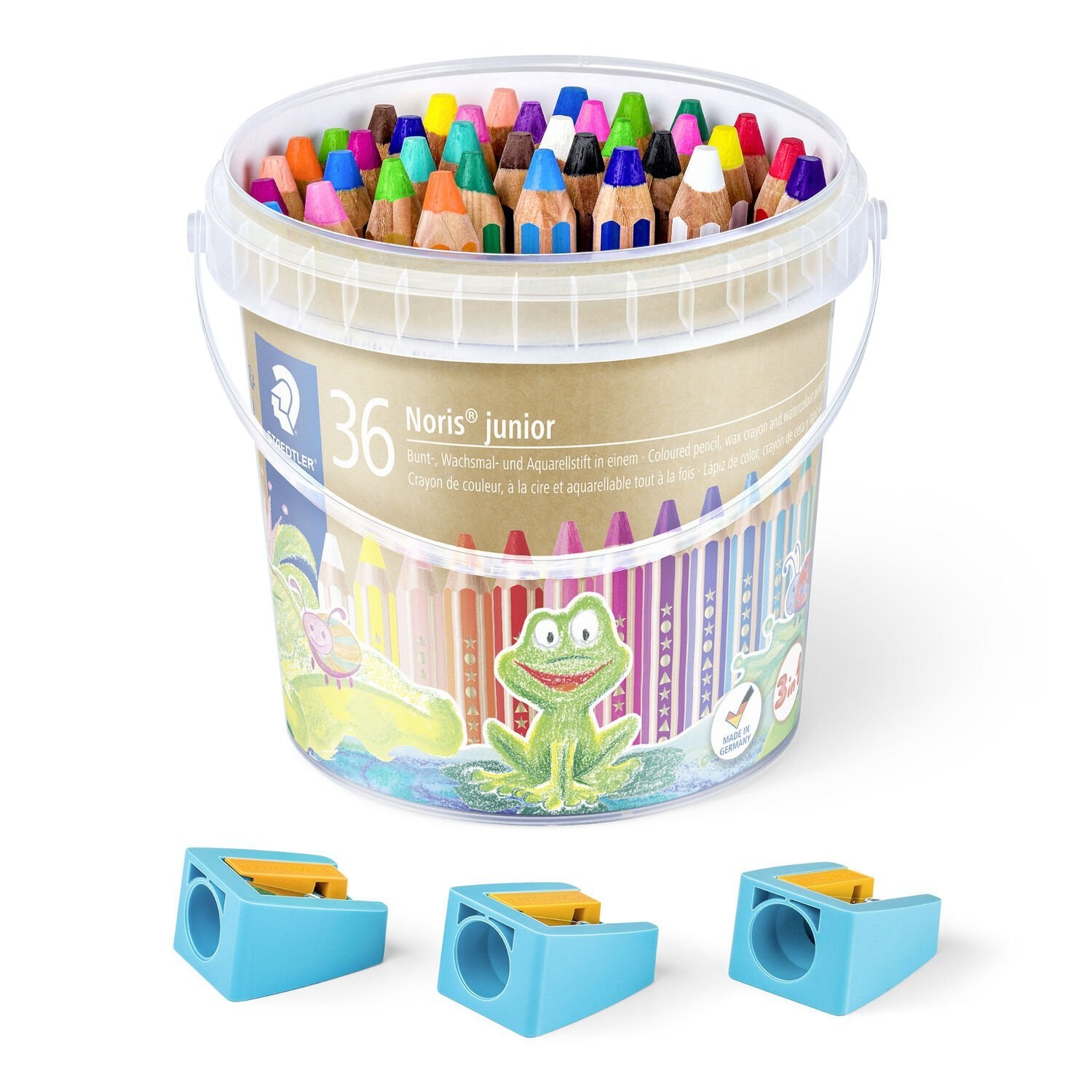 STAEDTLER Noris Junior Matita Colorata 3 in 1 - 36 Pz, Pastelli Colorati a Cera e Acquerello, Ideali per Bambini