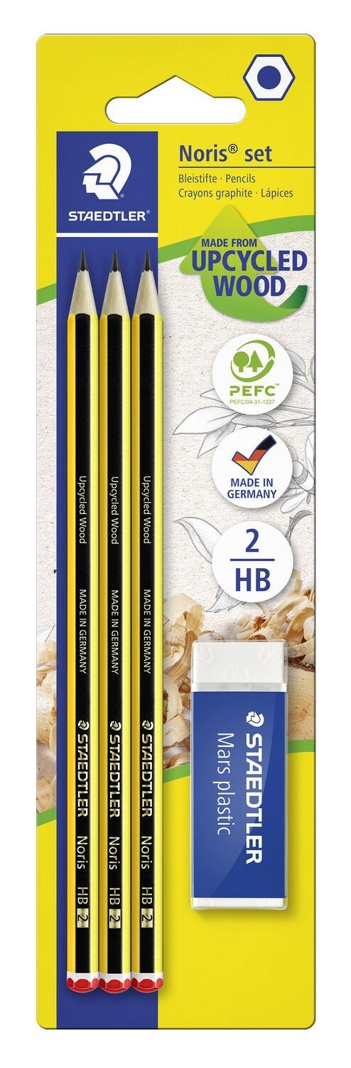 Staedtler Noris 120 - Set di 3 Matite HB con Gomma da Cancellare - Blister 3 1