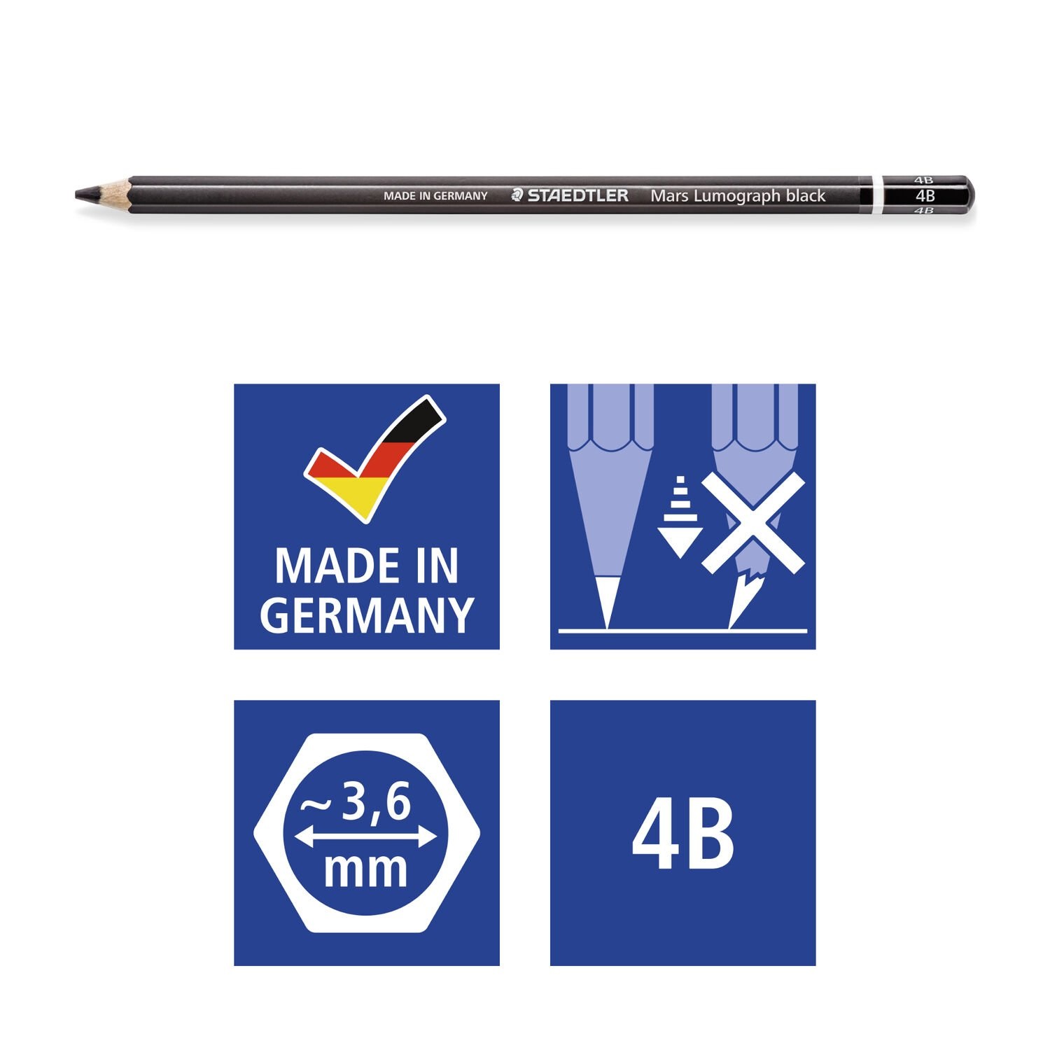 Staedtler Mars Lumograph Black Matita di Grafite Tipo Carboncino 4B - Confezione da 12 Pezzi