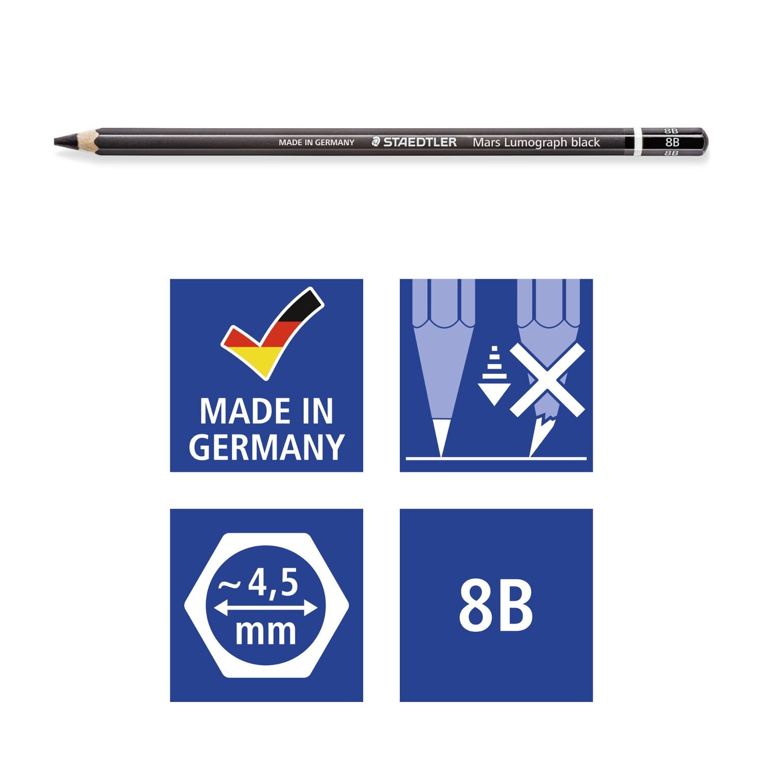 STAEDTLER Matita di Grafite Tipo Carboncino Mars Lumograph Black - Gradazione 8B - Confezione da 12 Pezzi
