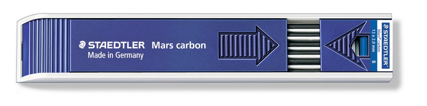 STAEDTLER Mars Carbon 200 - Mina in grafite 2 mm, lunghezza 130 mm, gradazione B, astuccio da 12 mine