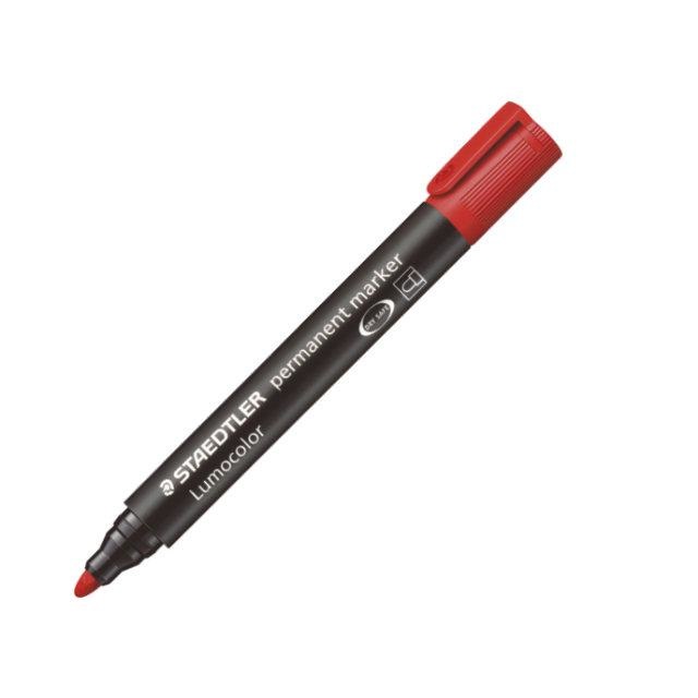 Staedtler Lumocolor 352-2 Marcatore Permanente Rosso Punta Tonda 2 mm - Formula DRY SAFE, Resistente all'Acqua e alla Luce