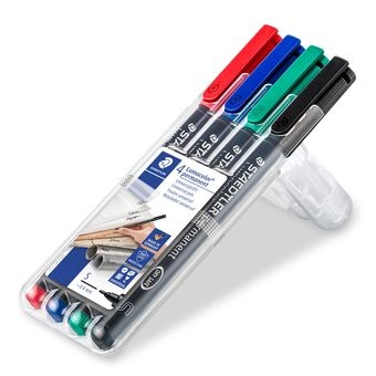 Staedtler Lumocolor 313 WP4 Marcatore Permanente Assortito (Nero, Blu, Verde, Rosso) - Punta Fine 0,4 mm, Inchiostro Indelebile, Resistente all'Acqua e allo Strofinamento, Formula DrySafe
